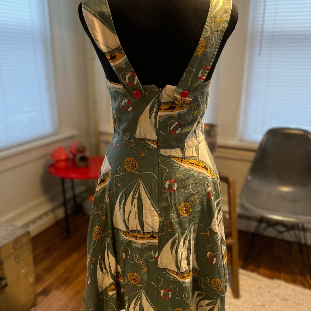 ralph lauren nautical aline linen green dress small - Picture 6 of 9